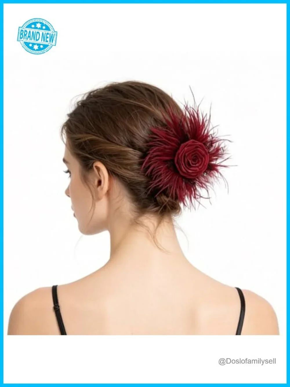 Feather Rose Hair Clip Brooch Pin Elegant Updo Accessory 7.08 Inch